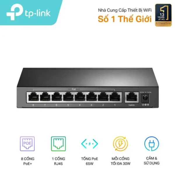 Switch POE 9 Cổng 10/100Mbps với 8 Cổng PoE+ TP-LINK