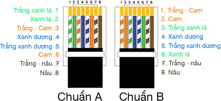 bấm dây cáp mạng chuẩn a và chuẩn b