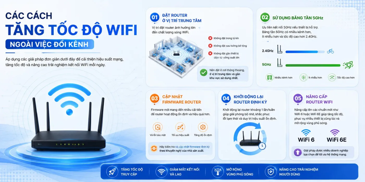 Cách Thiết Lập Kênh WiFi Tránh Nhiễu Sóng, Tăng Tốc Độ cach thiet lap kenh wifi tranh nhieu song 4