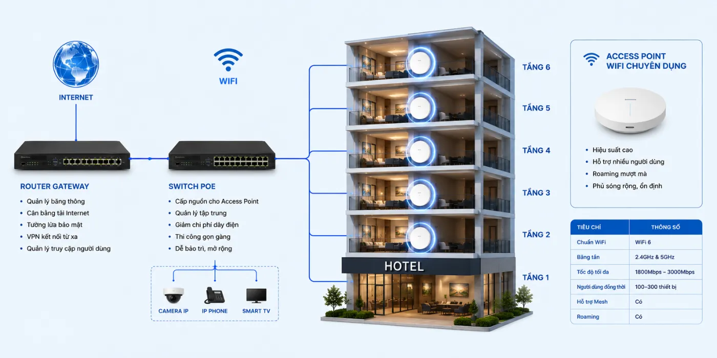 Thiết Kế WiFi Khách Sạn Mini 4–6 Tầng Ổn Định, Phủ Sóng Mạnh thiet ke wifi khach san mini 4–6 tang on dinh 3
