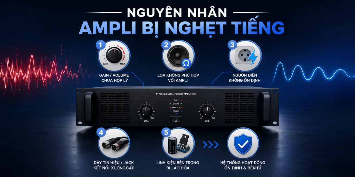 Vì Sao Ampli Bị Nghẹt Tiếng? Hướng Dẫn Kiểm Tra Và Khắc Phục Từ A-Z Nguyên Nhân Ampli Bị Nghẹt Tiếng?